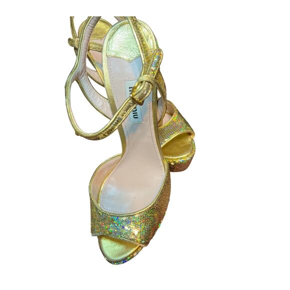 Miu Miu Gold Sequin Spangle Platform Heel Size EU38 1/2 - Picture 2 of 12
